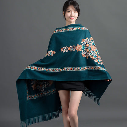 Women's Sunflower Embroidered Artificial Cashmere Ethnic Style Scarfs