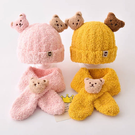 Children's Winter Hat Two-piece Set Plush Warm Boy Kids' Headwear