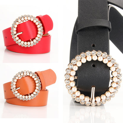 Women's Rhinestone Fashion Sweet Pearl Matching Dress Belts