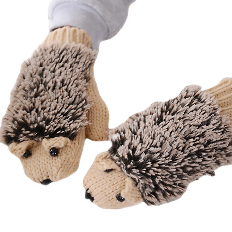 Full Finger Cartoon Hedgehog Winter Female Gloves