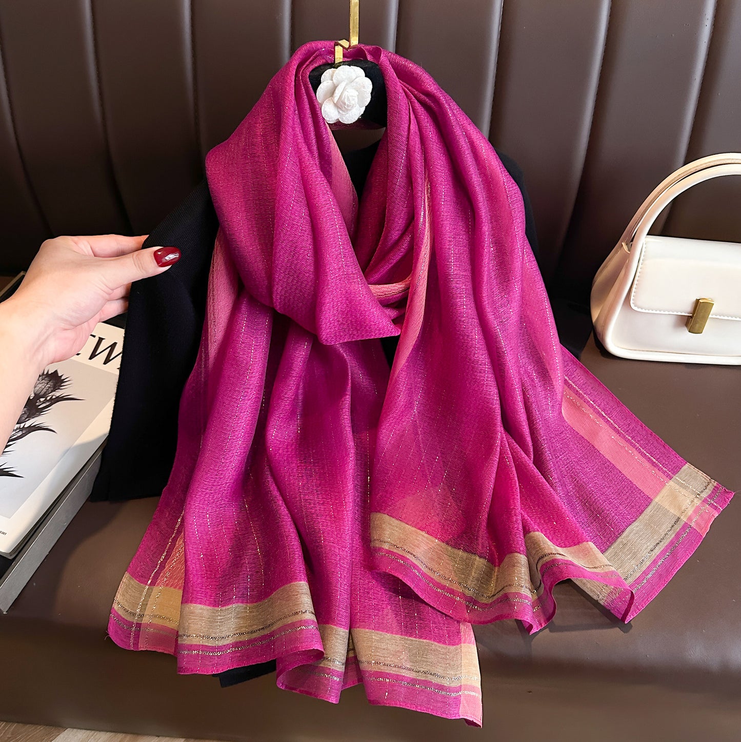 Women's Solid Color Gold Silk Fashion Emulation Scarfs