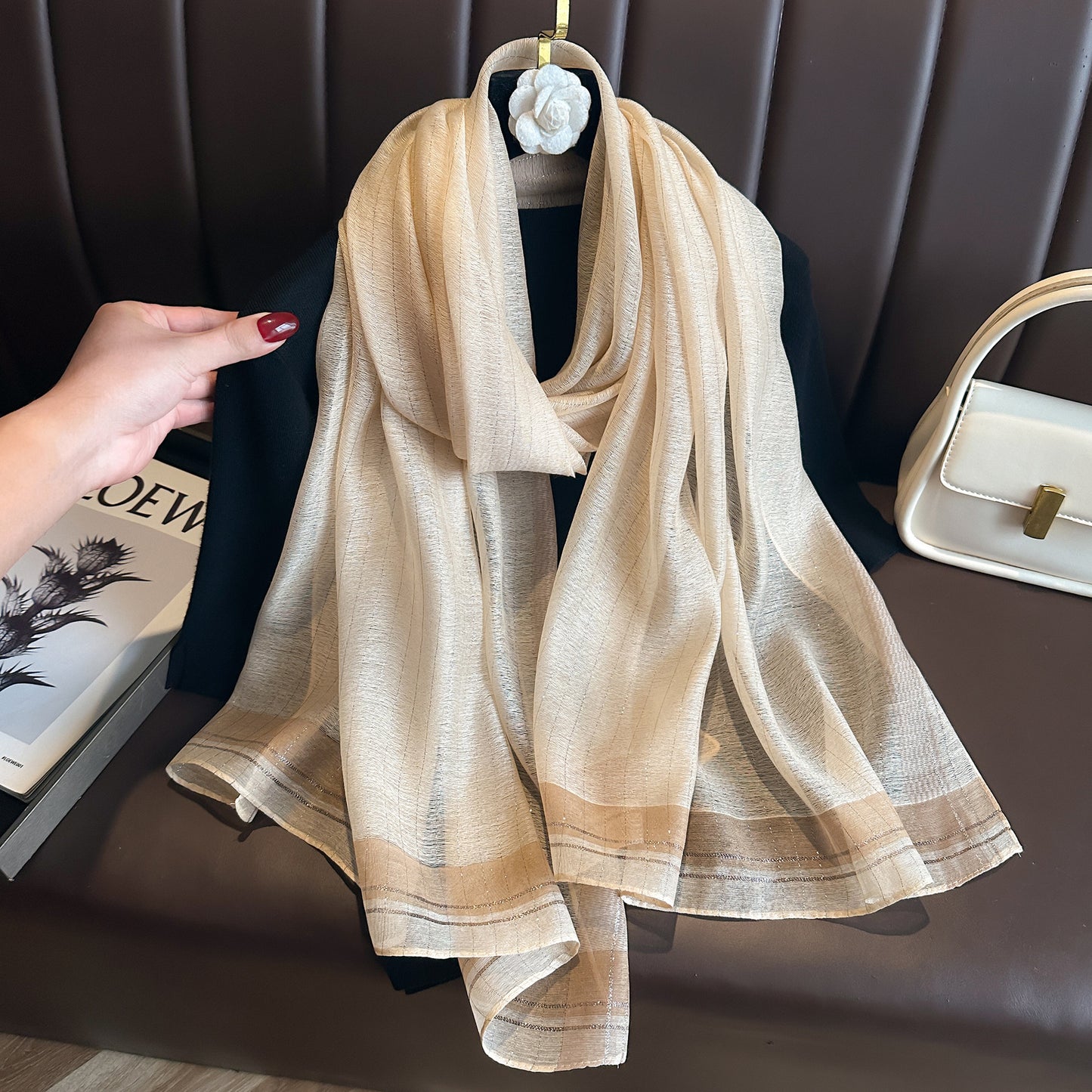 Women's Solid Color Gold Silk Fashion Emulation Scarfs