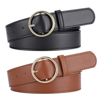 Women's Korean Style Personalized Round Buckle Leather Belts