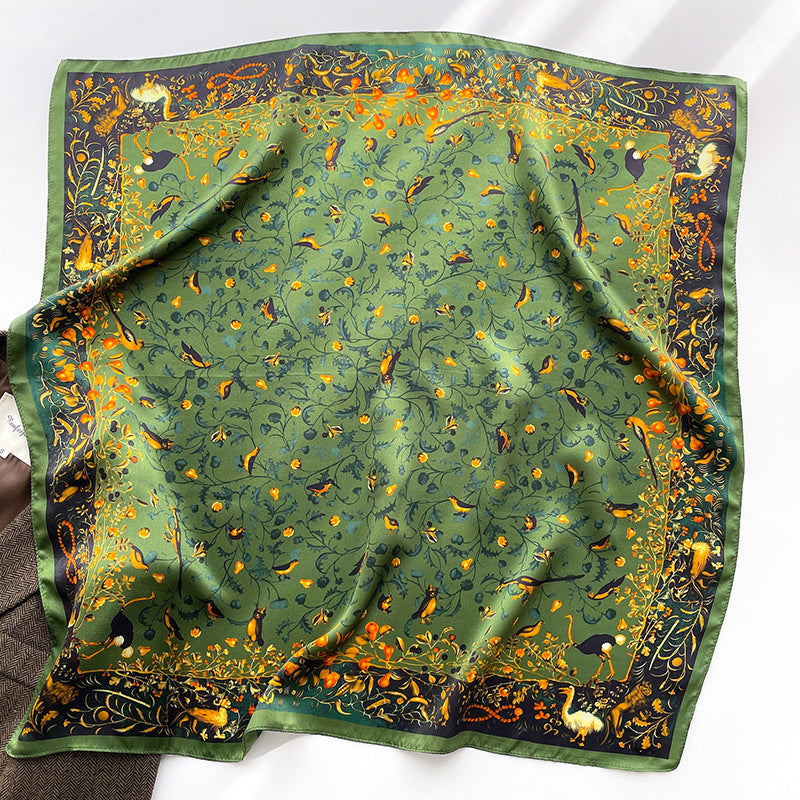 Literary Flower Printing Silk Kerchief Female Mulberry Scarfs