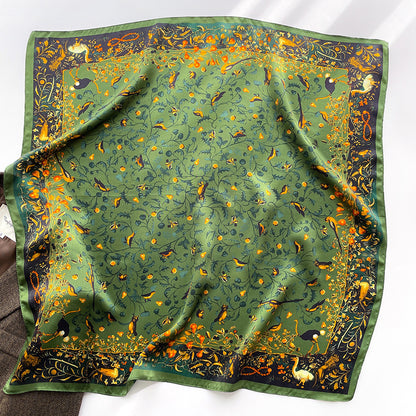 Literary Flower Printing Silk Kerchief Female Mulberry Scarfs