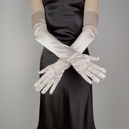 Women's Lengthened Satin Stretch Vintage Dress Bride Gloves