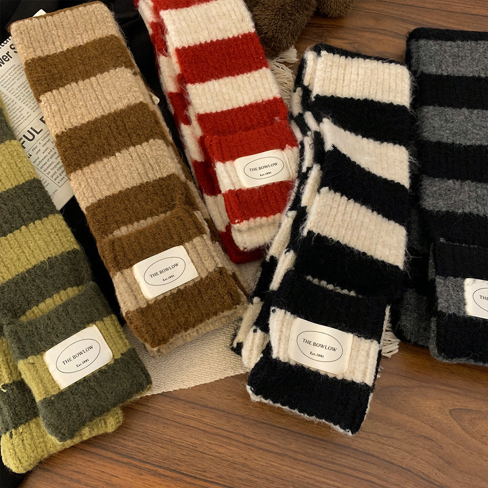 Women's Color Black White Striped Plush Small Winter Scarfs