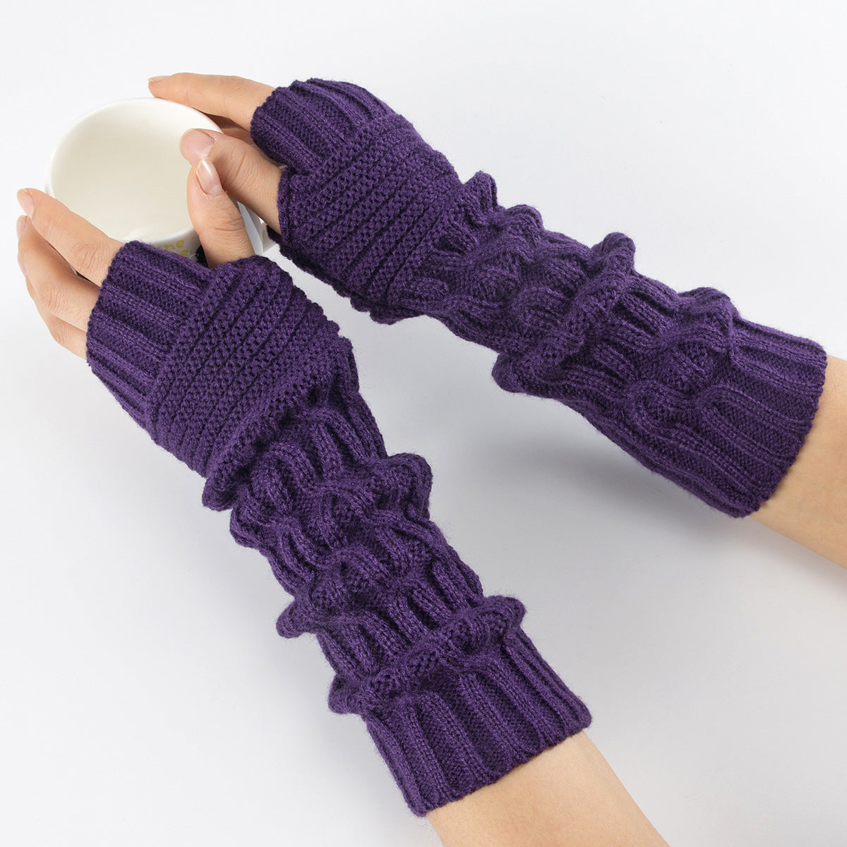 Women's & Men's Knitting Wool Knitted Fingerless Warm Pile Style Gloves