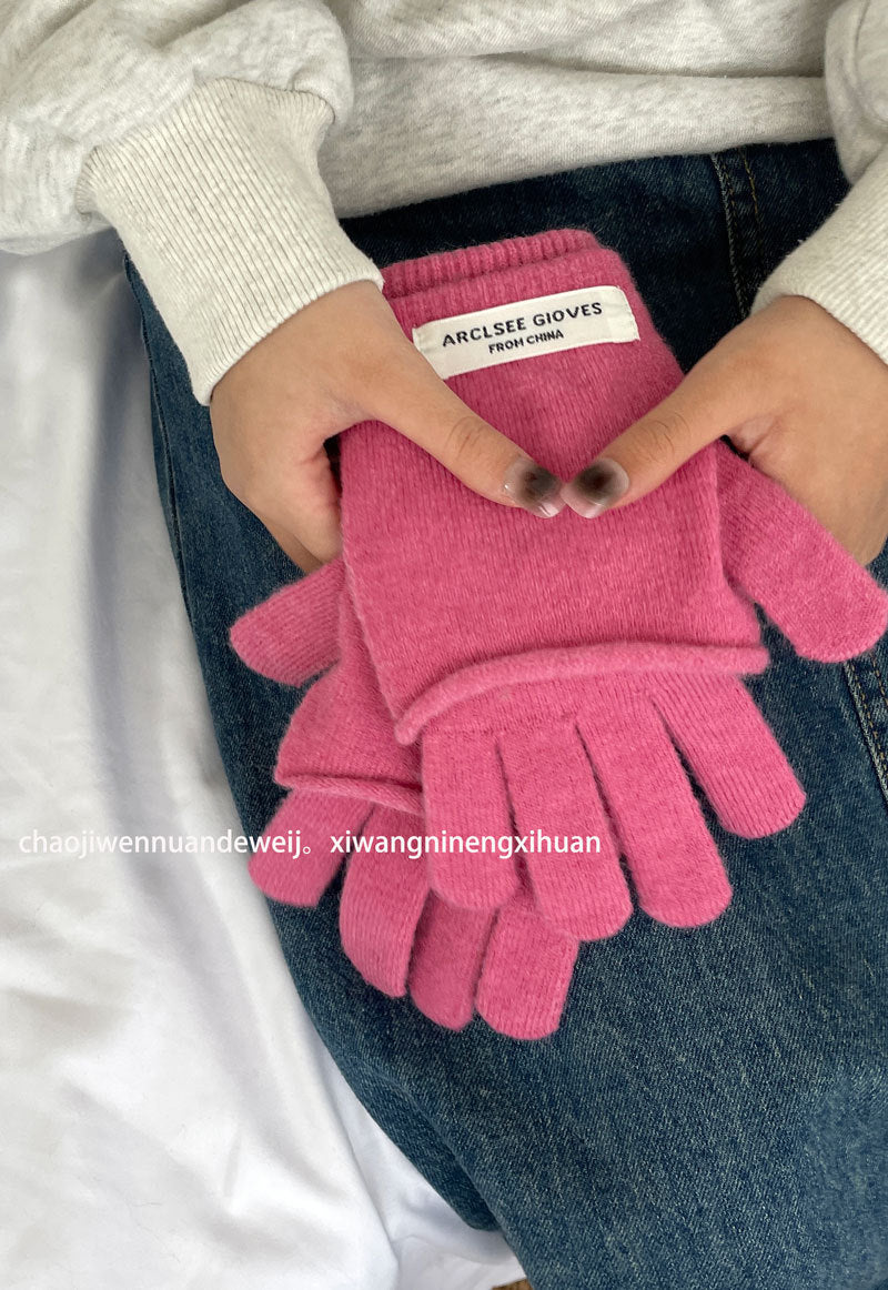 Women's Style Vest Finger Knitted Winter Cute Korean Thermal Gloves