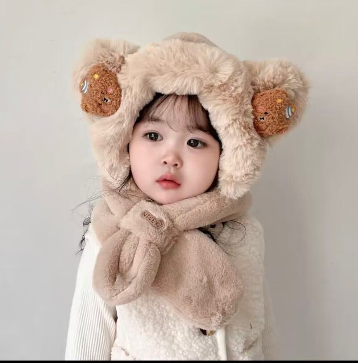 Children's Hooded Suit Fleece-lined Warm Thickened Cold Protection Kids' Headwear