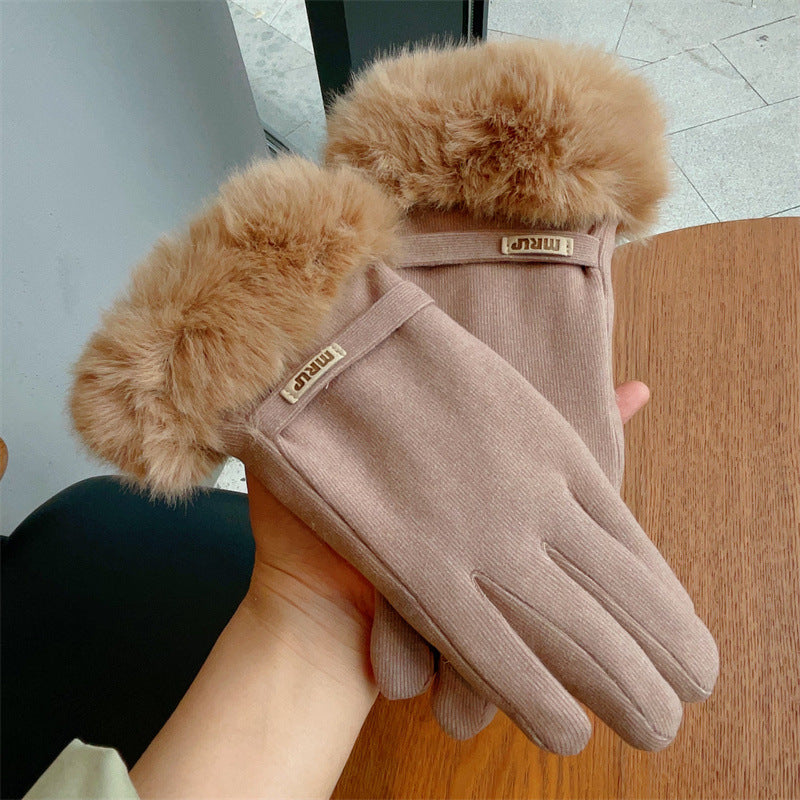 Women's Fleece-lined Thick Cute Windproof Plush Angora Cycling Driving Warm Gloves