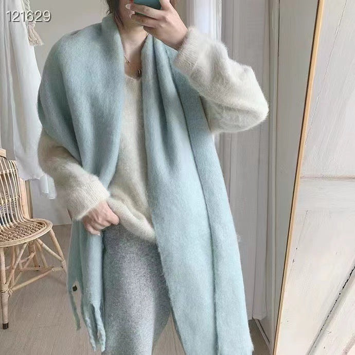 Women's Macaron Color Mohair Long Thickened Keep Scarfs