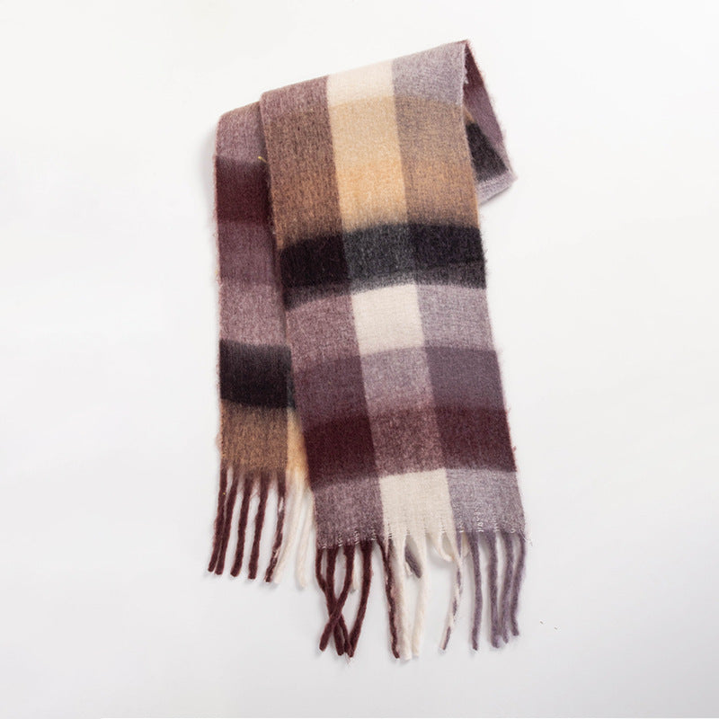 Colorful Plaid Striped Thick Braid Mohair Scarfs