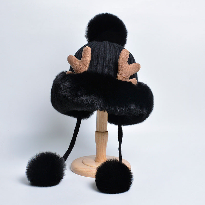 Woolen Plush Earflaps Slipover Hat Korean Style Shuttlecock Hats & Caps