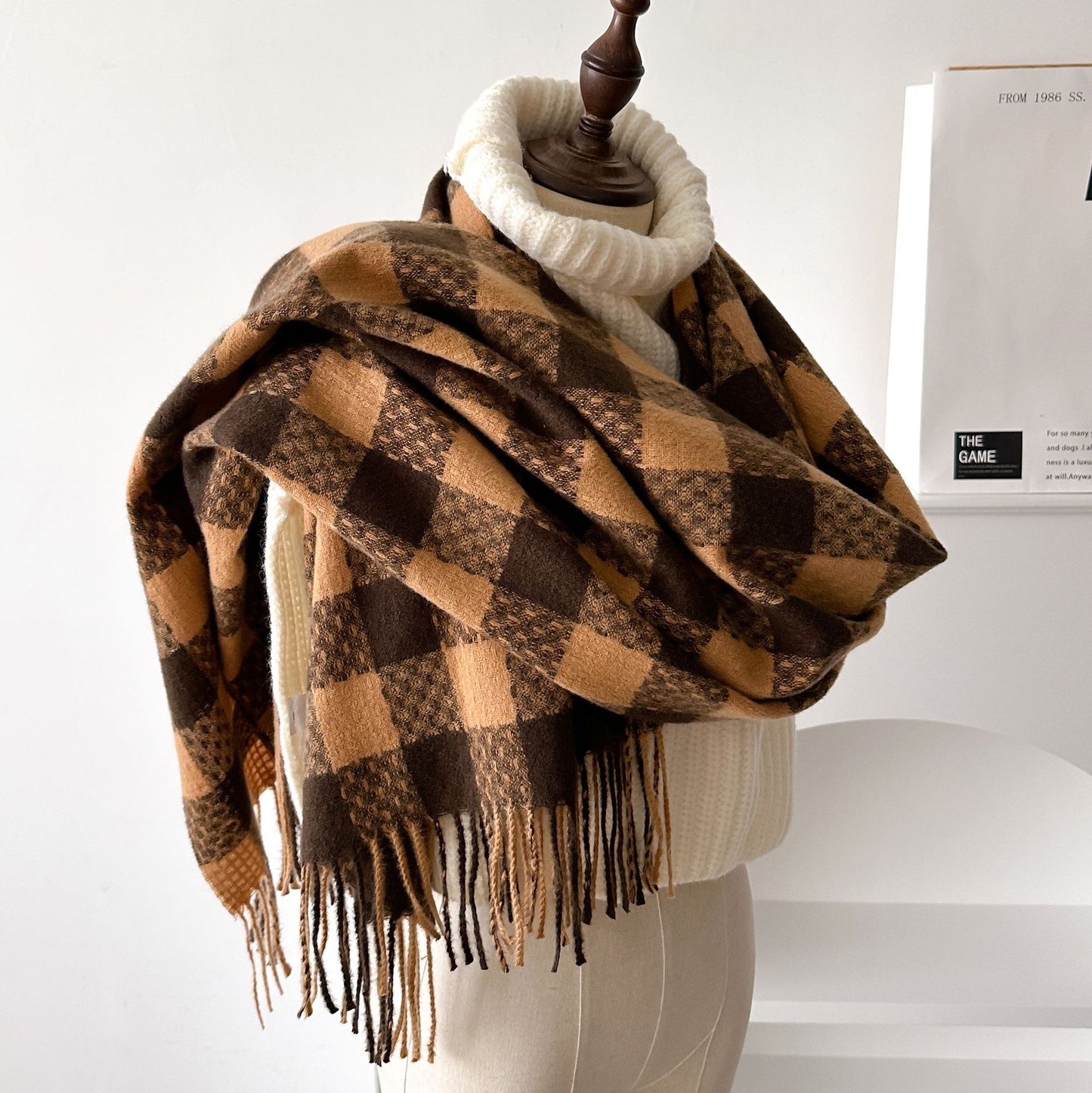 Plaid For Winter Black White Thickened Scarfs