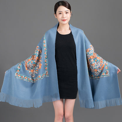 Women's Sunflower Embroidered Artificial Cashmere Ethnic Style Scarfs