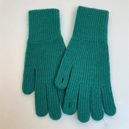 Women's Knitted Knitting Wool Solid Color Leak Gloves