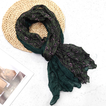 Women's Pleated Simple Silk Floral Shawl Bali Scarfs