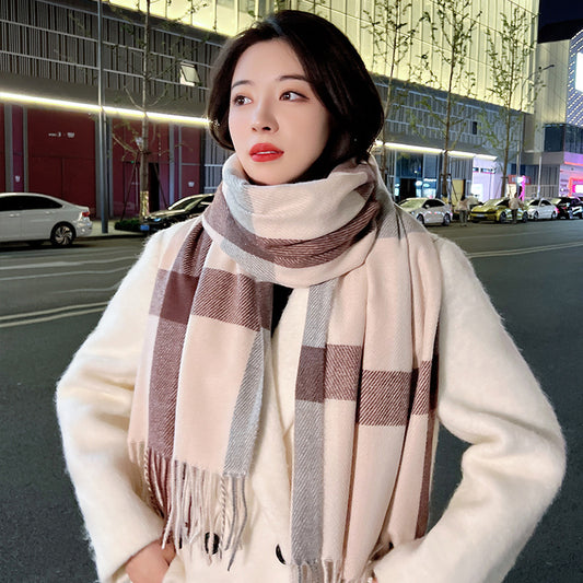 Women's Winter Thick Warm Cashmere Plaid Shawl Scarfs