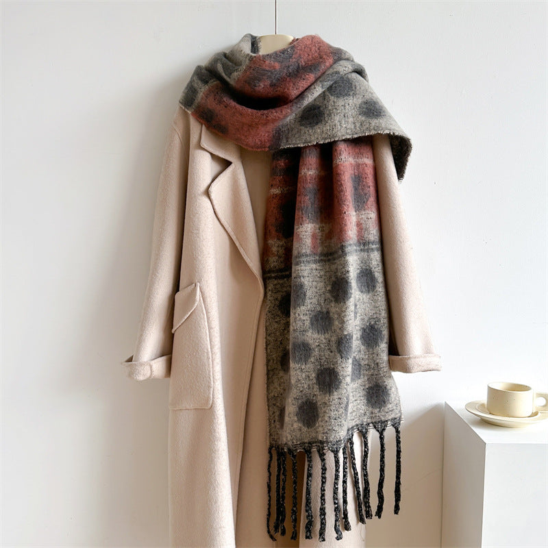 Tassel Shawl Round Polka Dot Color Scarfs