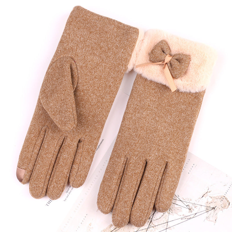 Women's Cycling Cute Bow Warm Cold Protection Gloves