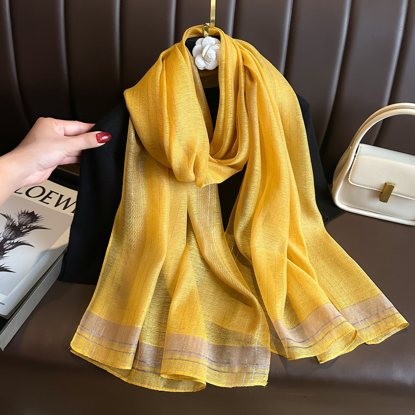 Women's Solid Color Gold Silk Fashion Emulation Scarfs