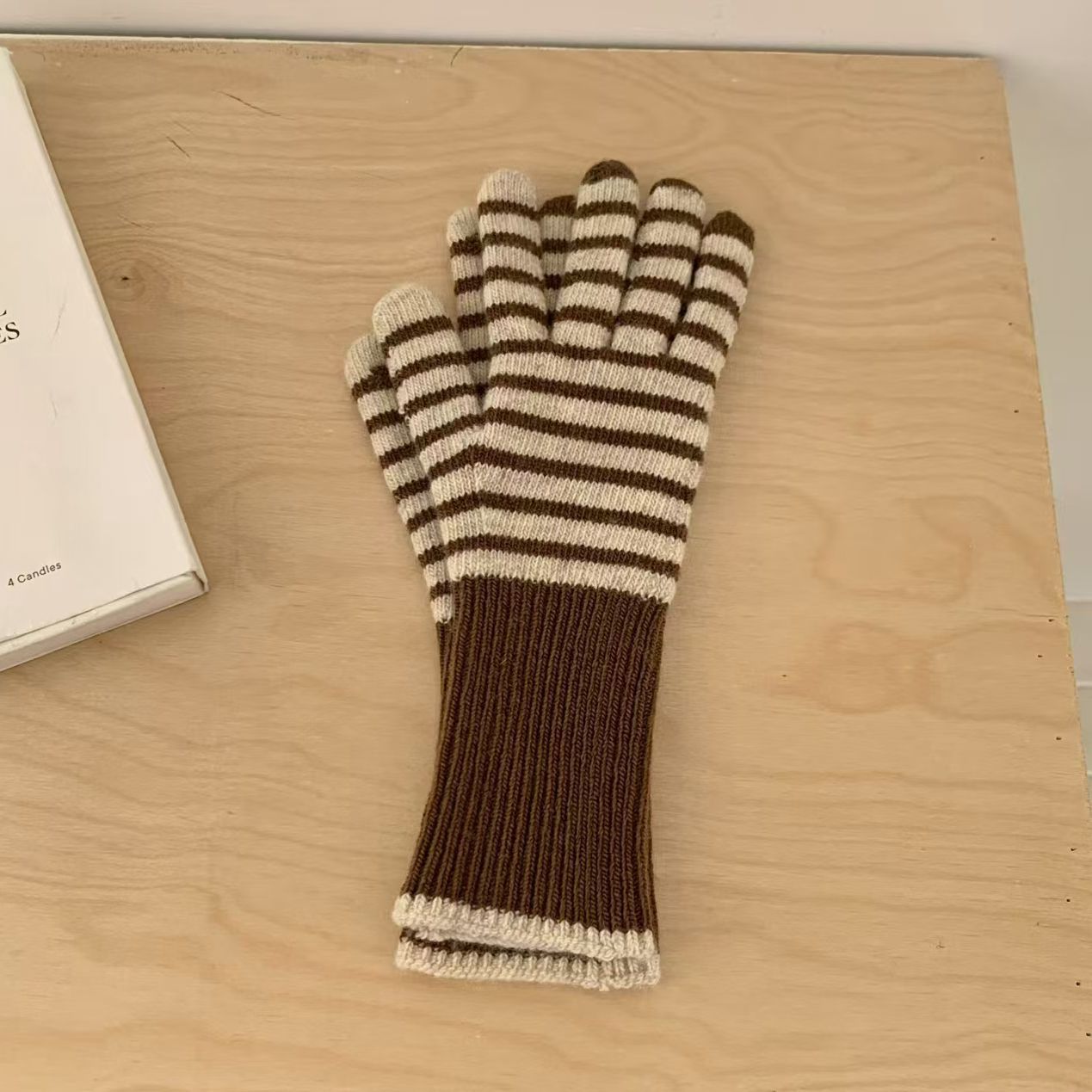 Wool Striped Knitted Finger Touch Screen Gloves