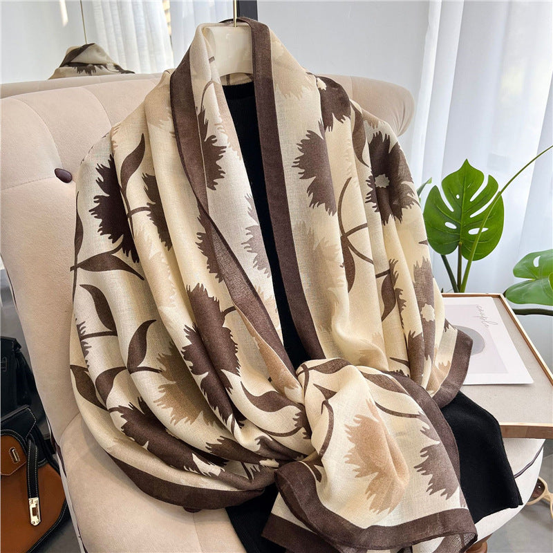 Broadcast Korean Style Printed Cotton Linen Classic Scarfs