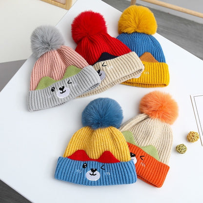 Children's Warm Cute Fur Ball Cartoon Woolen Kids' Headwear