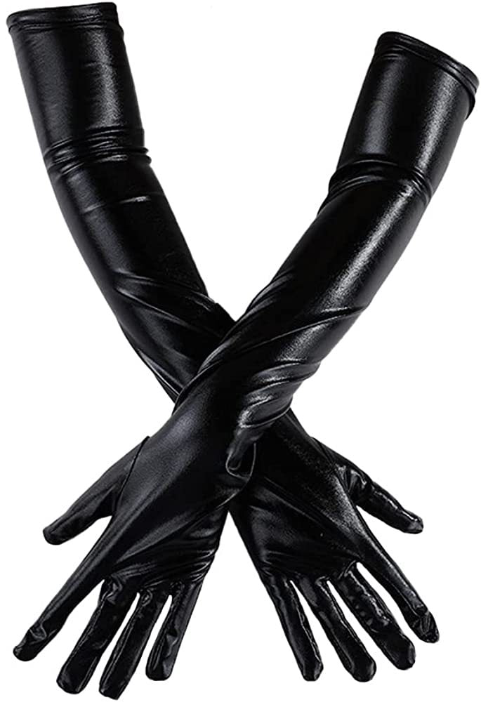 Sexy Patent Leather Length Fashion Accessories Black Gloves