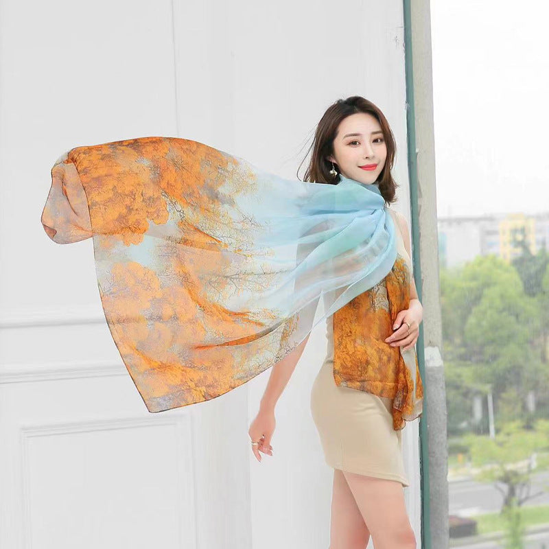 Women's Silk Summer Thin Oversized Sunscreen Lightweight Scarfs