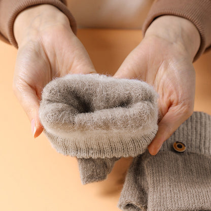 Women's Half Finger Flip Knitted Winter Cute Fleece-lined Outdoor Warm Gloves