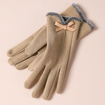 Women's Cute Bow Fleece-lined Thickened Driving Biking Gloves