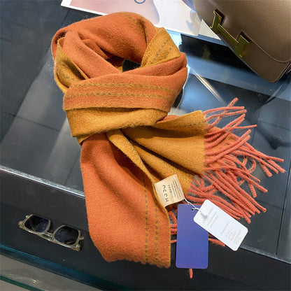 Women's & Men's Double-sided Solid Color Matching Tassel Threading Scarfs