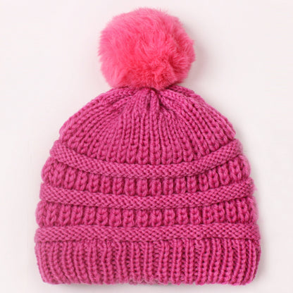 Children's Knitted Sleeve Fur Ball Warm Hat Kids' Headwear