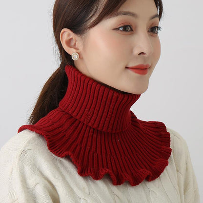 Women's Thermal Knitting Korean Pullover Detachable Collar Red Scarfs