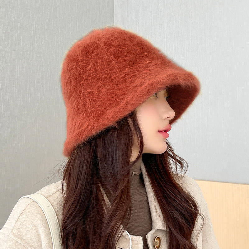 Women's Thermal Rabbit Fur Bucket Hat Outdoor Hats & Caps