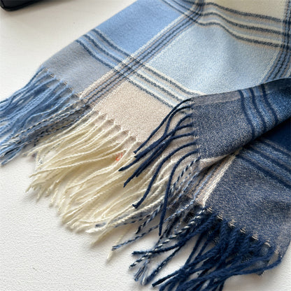 Women's Plaid Atmosphere Versatile Fashionable Thick Warm Tassel Scarfs