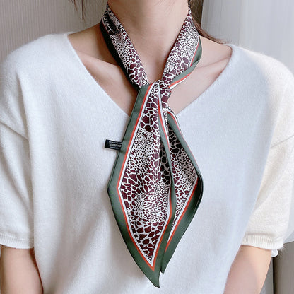 Women's Oblique Angle Small Silk Decorative Fine Narrow Neckerchief Ribbon Scarfs