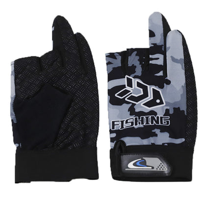 Men's Fishing Printed Dew Three Fingers Spring Gloves