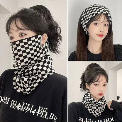 Women's Plaid Variable Ear Hanging Wind Mask Hundred Cycling Scarfs