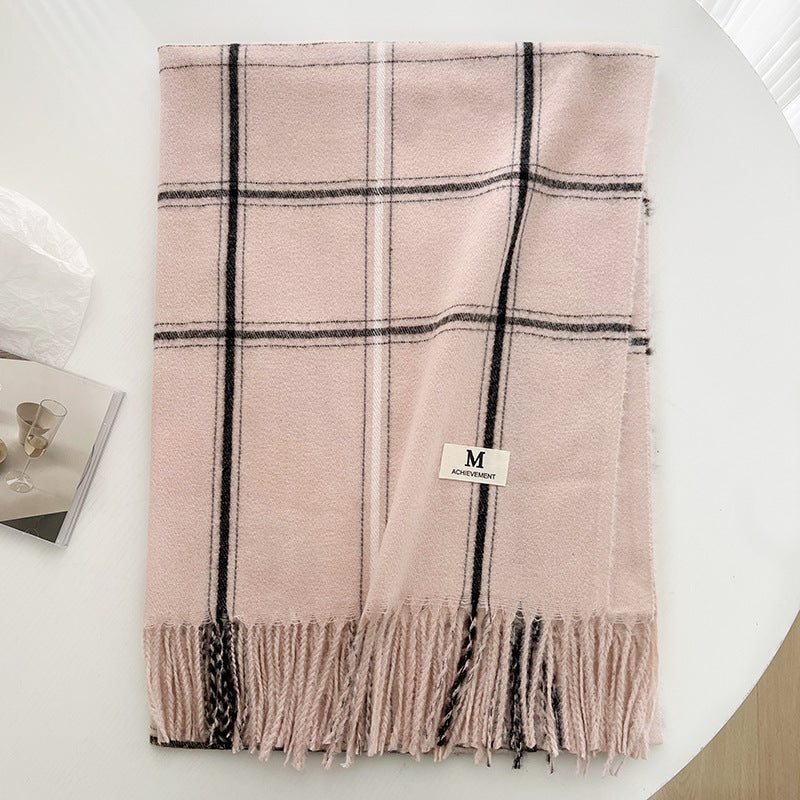 Women's Slouchy Plaid Korean Tassel Shawl Scarfs