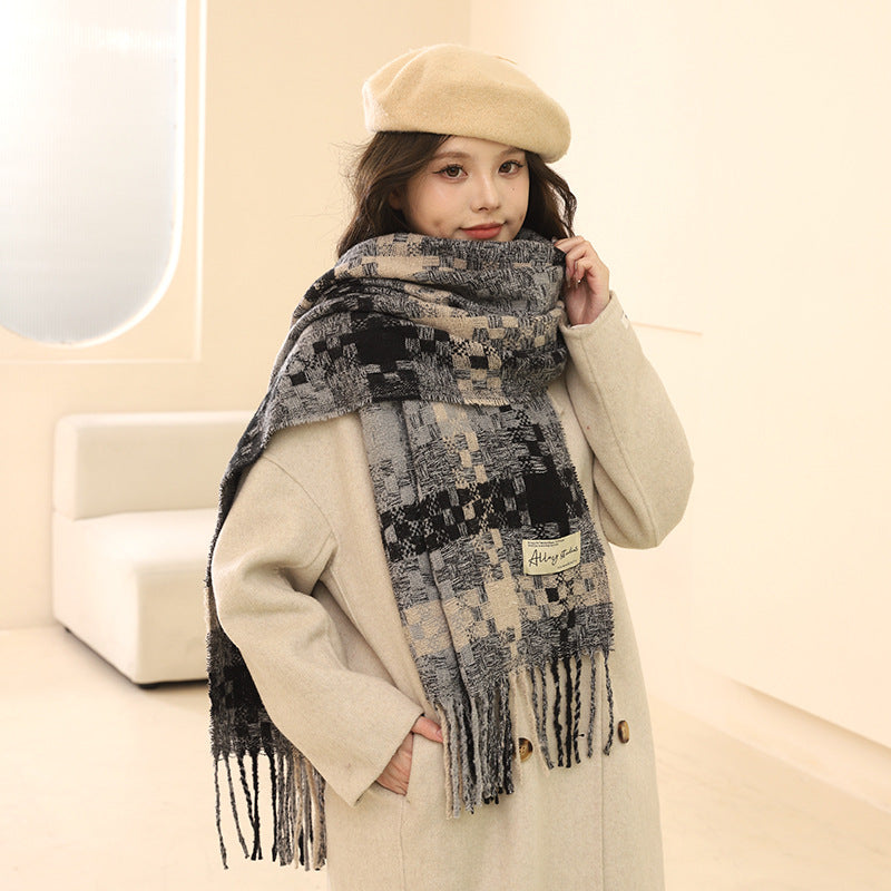 Women's & Men's Plaid Tassel Warm For Couple Thickened Scarfs