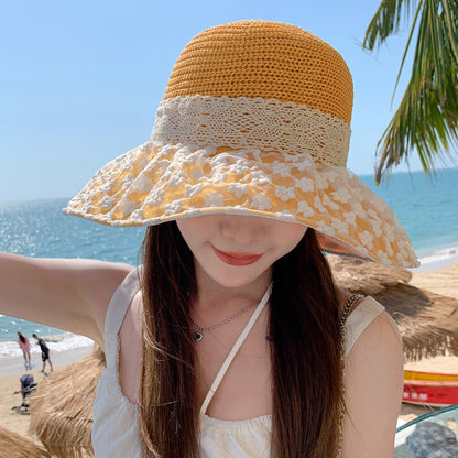 Women's Summer Hat Mesh Floral Bucket Sun Protection Lace Hats & Caps