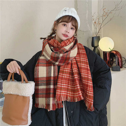 Grid Red Plaid Female Thermal Long Scarfs