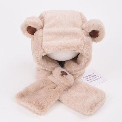 Children's Cute Bear Plush Bonnet Thick Warm Kids' Headwear