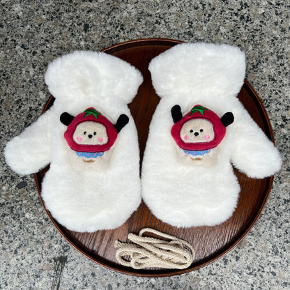 Winter Cartoon Bear Plush Halter Mittens Gloves