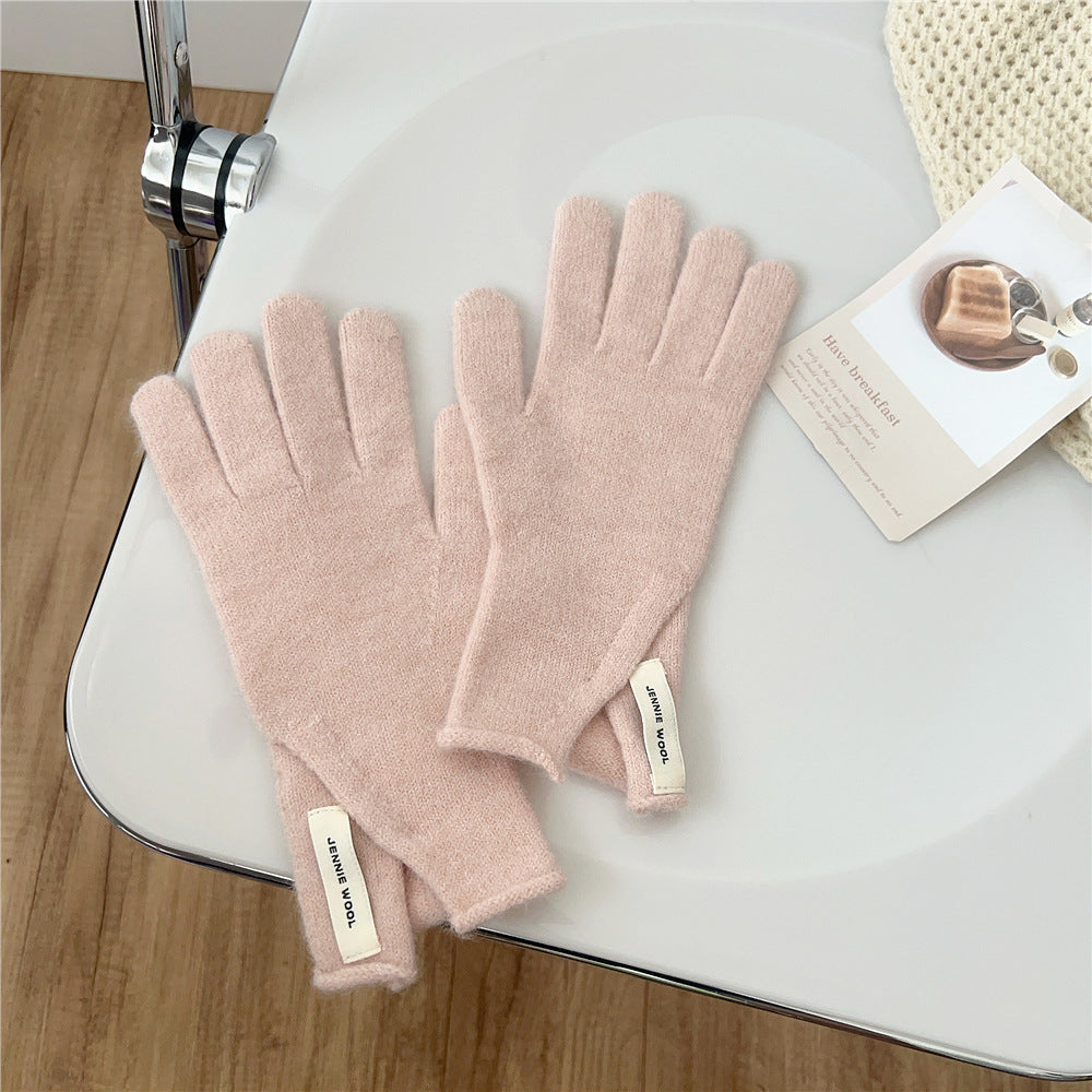 Winter Korean Style Pure Color Cute Five Finger Gloves