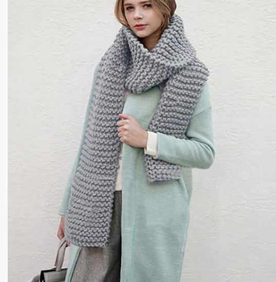 Style Coarse Yarn Handmade Female Winter Thickened Solid Scarfs