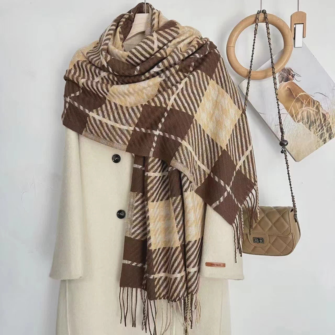 Winter Plaid Cashmere Warm Tassel Shawl Scarfs